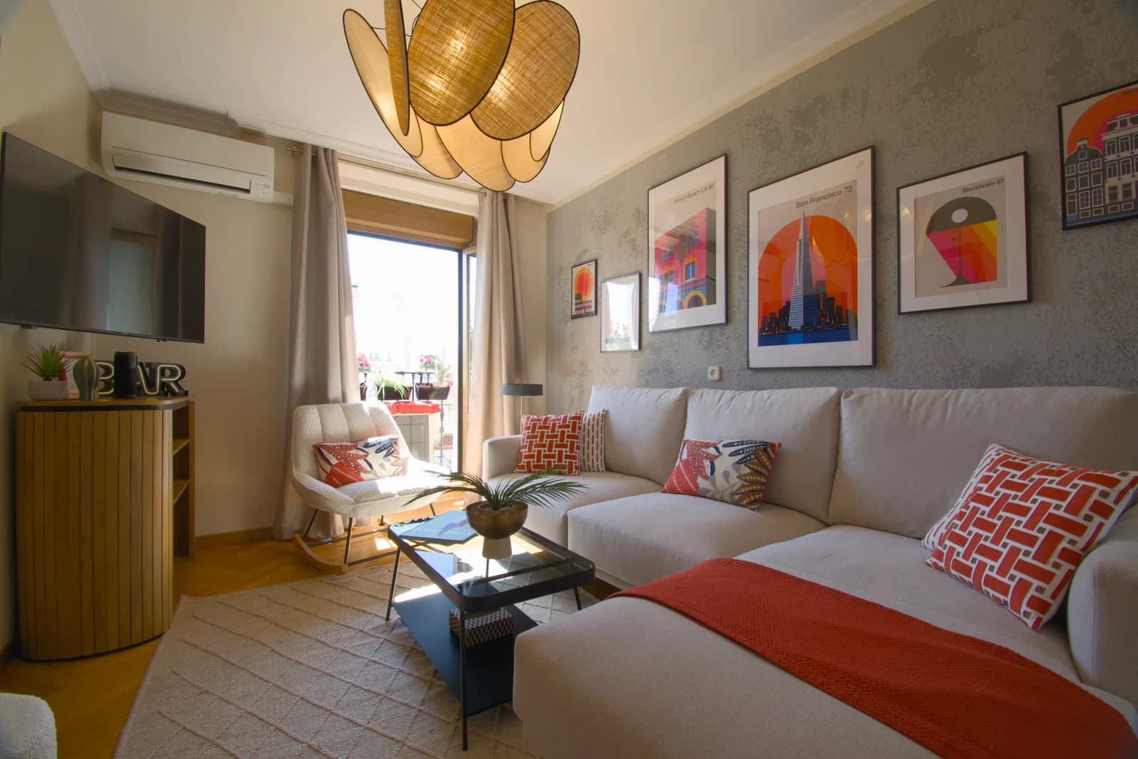Lounge corner with reading chair and balcony light spilling through