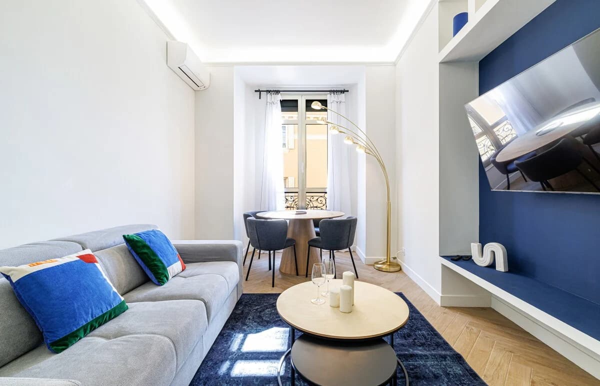 Sun-lit Madrid apartment interior. Everlease operated unit