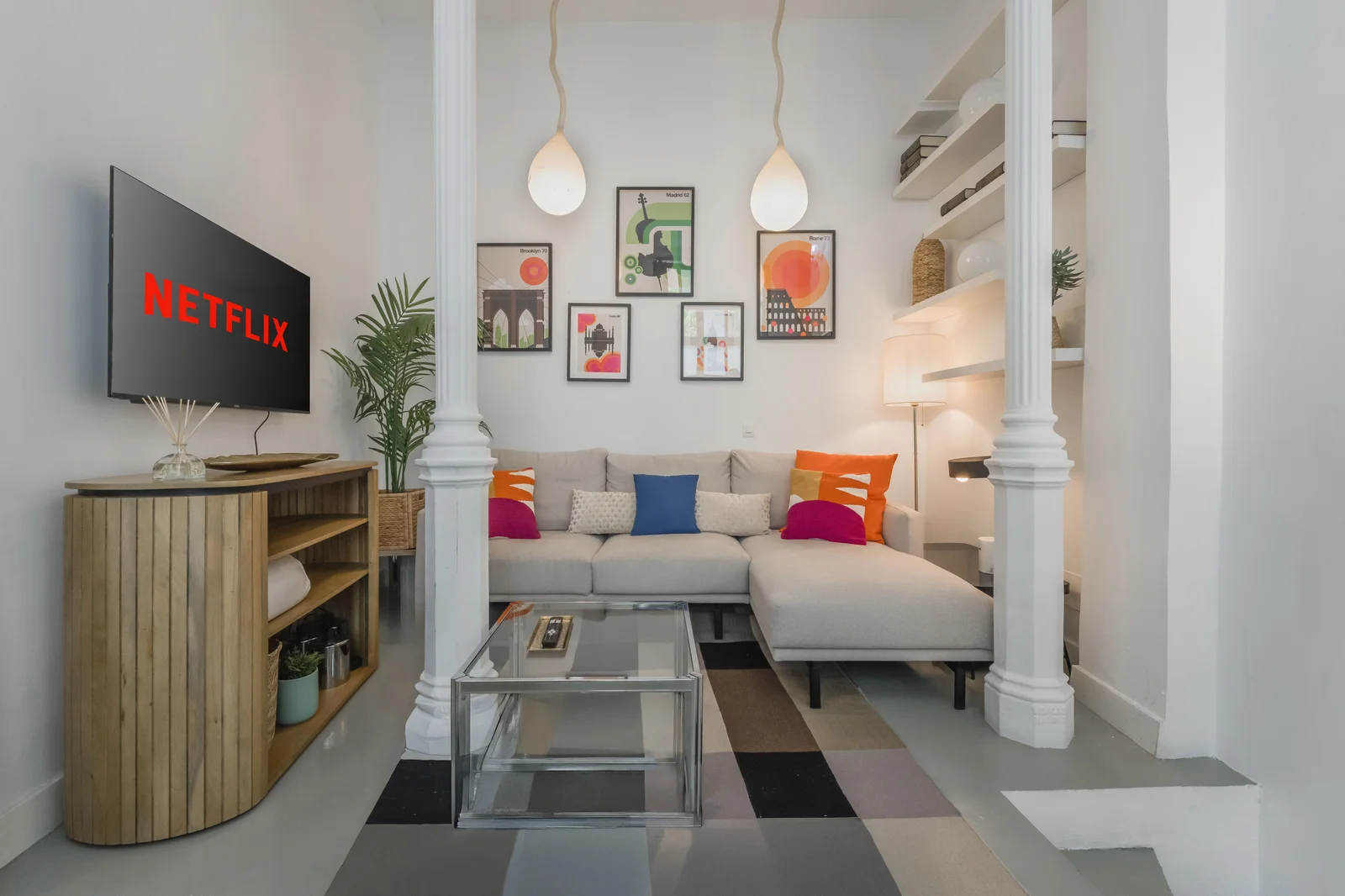 Sun-lit Madrid apartment interior. Everlease operated unit
